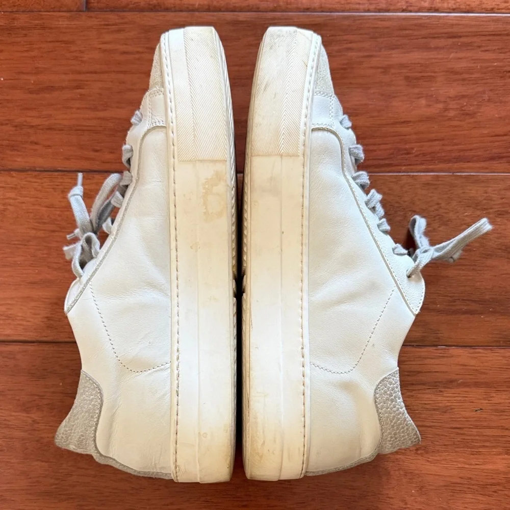 P448 John Low Top Sneakers White Leather Grey Suede Metallic Accents Size 41